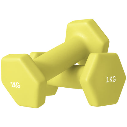 SPORTNOW 2 X 1kg Hexagonal Dumbbells Weights Set With Non-Slip Grip For Home Gym Workout, Yellow