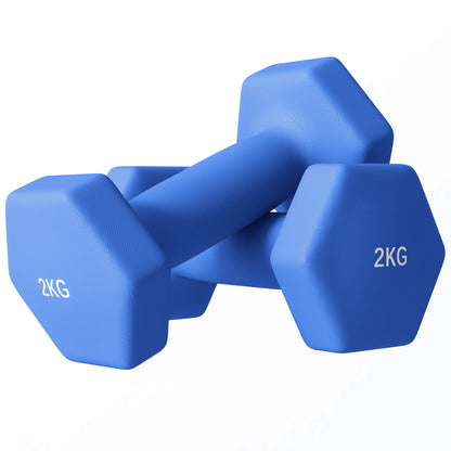 SPORTNOW 2 X 2kg Hexagonal Dumbbells Weights Set With Non-Slip Grip For Home Gym Workout, Blue