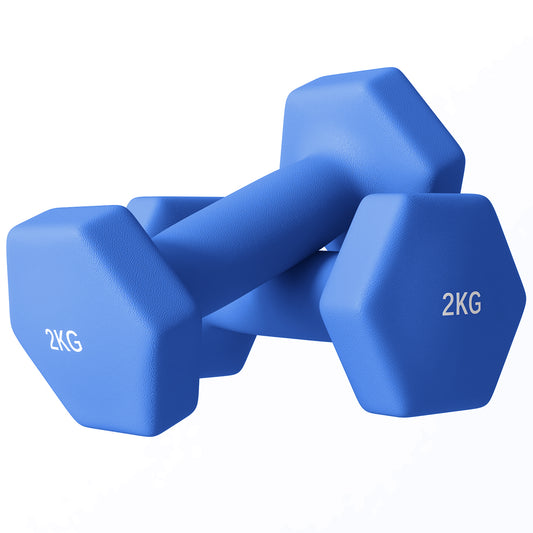 SPORTNOW 2 X 2kg Hexagonal Dumbbells Weights Set With Non-Slip Grip For Home Gym Workout, Blue
