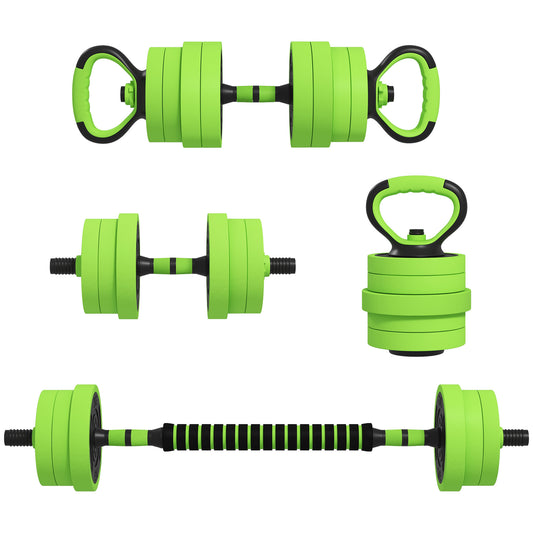 SPORTNOW 40kg 6-In-One Adjustable Weight Dumbbells Set, Barbell, Kettlebell, Push Up Stand - Green
