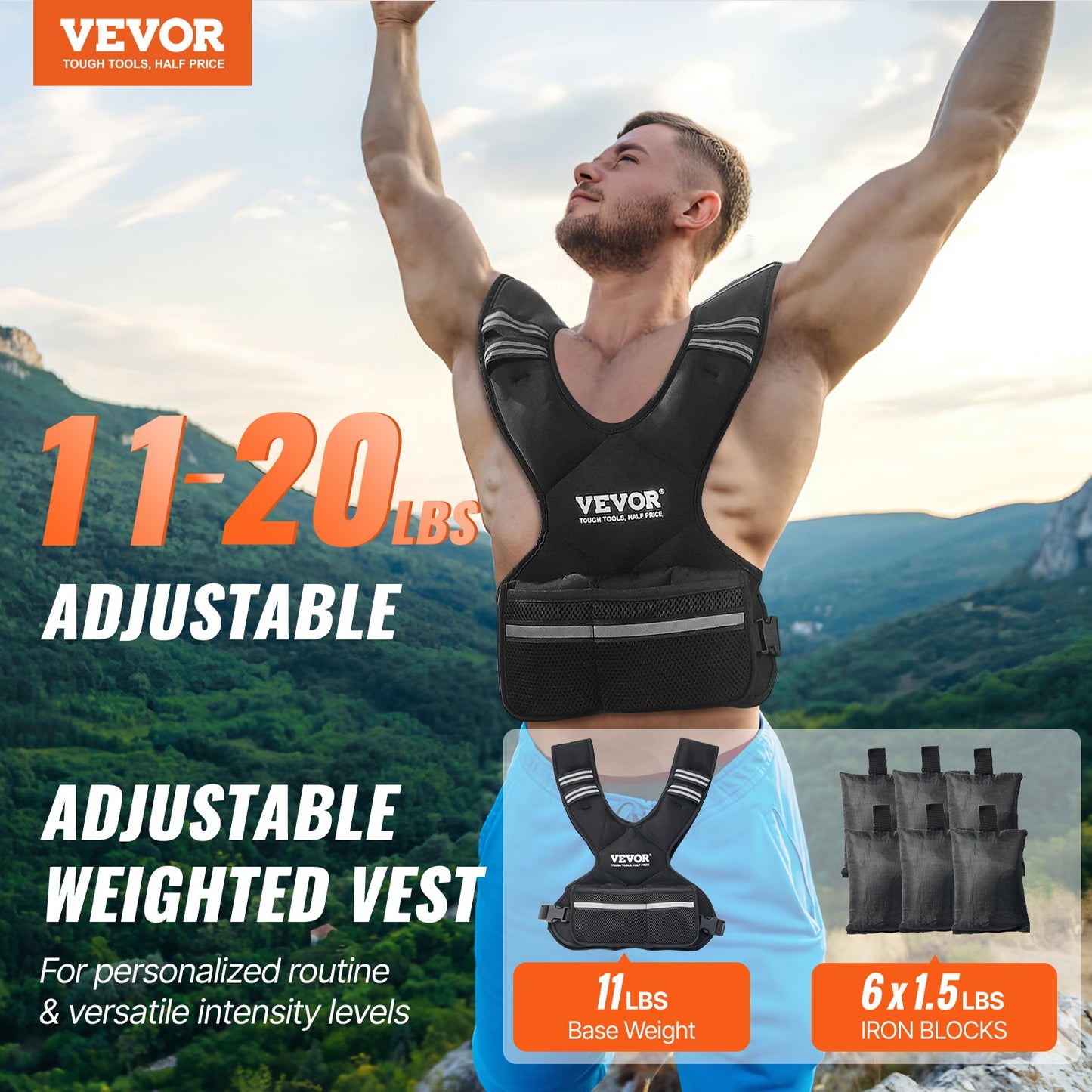Adjustable Weighted Vest, 11-20lb Weight Vest With 6 Ironsand Weights And  Reflective Stripe, Body Weight Vest Exercise Set For Men Women, Workout Equipment For Strength Training Running Jogging